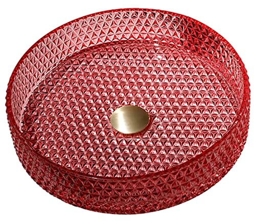 SXLSZ Gehärtetes Glas Waschbecken Set,Handwaschbecken Aufsatzwaschbecken Zylindrisch Aufsatz Waschschale Waschtisch Mit Pop Up Abfluss,Für Badezimmer/Gäste-WC Glaswaschschale,Rot
