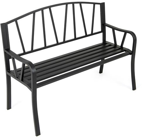GOPLUS trädgårdsbänk metall, 2–3 personer sittbänk utomhus, parkeringsbänk antik, terrassbänk med ryggstöd och armstöd, sittbänk, trädgård, balkong, terrasser (svart, 300 kg lastkraft)