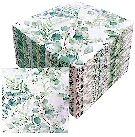 80 Stück Servietten Eukalyptus,Servietten Eukalyptus Grün,Servietten Hochzeitsdeko Vintage,Kommunion Deko,Eukalyptus Deko Tischdeko Servietten Babyparty für Taufe Garten Sommer Konfirmation