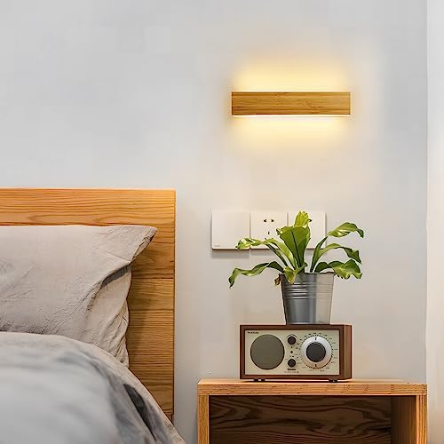 AOEH LED-Wandlampe, Holz- und Bambus-Wandleuchte, 3000 K, 7 W, moderne Wandbeleuchtung für Schlafzimmer, Wohnzimmer, Flur, Treppe