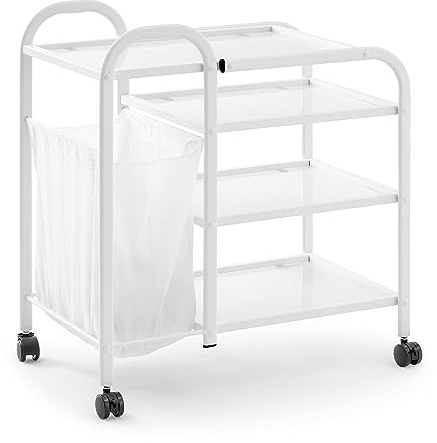 physa PHYSA CT-19 Kosmetikwagen mit Wäschebeutel 5 Liter 4 Glasablagen Tragfähigkeit 85 kg Weiß Rollwagen Bad Badrollwagen