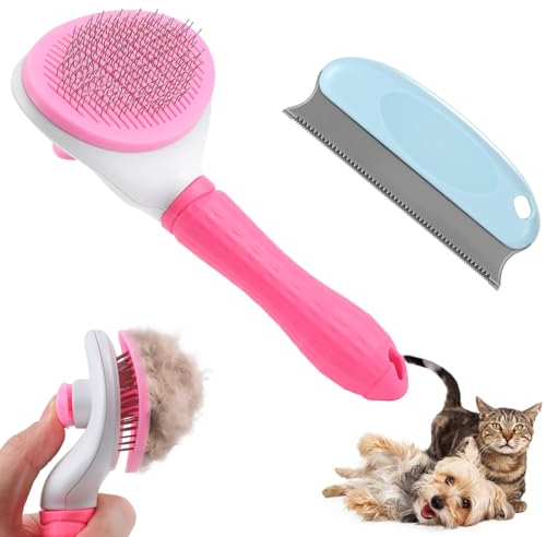 Hundebürste Katzenbürste，Langhaarige kurzhaarige Katze und Hundebürste+Kleidung Haarentfernungsbürste, Haustier Bürsten, verwendet für Haustierpflege, lose Haare, Haustiermassage (Rosa)