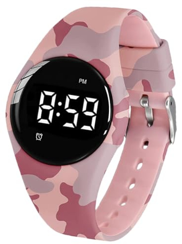 e-vibra wasserdichte Vibrationsalarmuhr Leise Medizinische Erinnerungsuhr - mit Timer und 15 täglichen Alarmen (Camo Pink - Wasserdicht)
