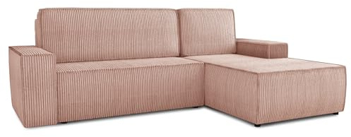 Sofnet Ecksofa Totti L mit Schlaffunktion und Bettkasten - Cord Stoff - L-Form Couch, Polstersofa, Schlafsofa, Sofagarnitur (Rosa (Poso 052), Ecksofa Rechts)