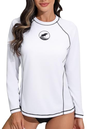 Halcurt Damen Rash Guard Langarm mit BH UV Shirt Sonnenschutz UPF 50+ Schwimmshirt Schnell Trocknender Badeshirt Schwimmen L
