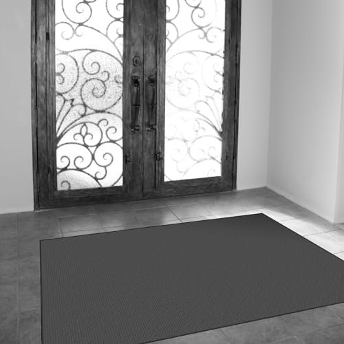 CUIMEI Teppich Läufer 60 x 170 cm rutschfest Polyester Dauerhaft Waschbar Outdoor Teppich mit Gelrücken Für Drinnen und Draußen Eingang, Dunkelgrau