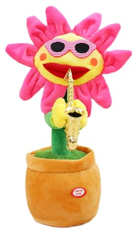 feveo Singende Sonnenblume, Tanzende Sonnenblume Spielzeug, Singende Tanzende Sonnenblume Mit Saxophon, Lustiges Plüschtiere Blume Wiederholen was Sie Sagen