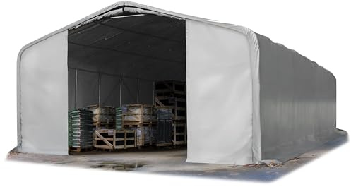 TOOLPORT Lagerzelt 8x12 m Zelthalle / 3 m Seitenhöhe reißfeste PVC Plane 850 N grau
