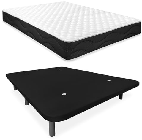 Homey Sleep Pro Lit Complet avec Matelas réversible + Base tapissée Extra renforcée, Acier allié, Noir, 105 x 190 cm