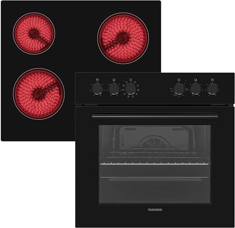 Telefunken ECH65A-B2 Einbauherd-Set | Elektro-Herd-Kochfeld-Kombination | Backofen mit Grill und Umluft | Rahmenloses Glaskeramik-Kochfeld mit 4 Zonen | 65 Liter | 60 cm | Edelstahl