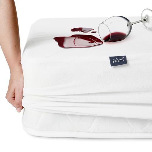 KINNS Waterproof Mattress Protector for Double Bed size 135x195cm - 30cm Deep Elasticated Fit - OKEO TEX CERTIFIED Cotton Terry Toweling Surface with Waterproof Layer - Anti Allergy, and Anti Bed Bug