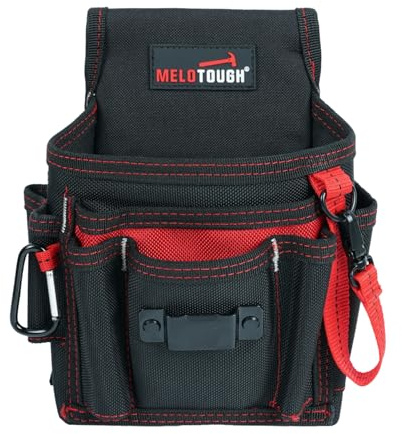 MELOTOUGH Small Tool Pouch, Electrician Tool Pouch, 13 Pockets, Red Nylon, Utility Holster Pouch