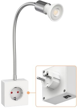 ledscom.de Steckdosenlampe LESCH Leselampe, chrom/weiß inkl. GU10 LED Lampe 5,7W, 535lm, 35°, weiß