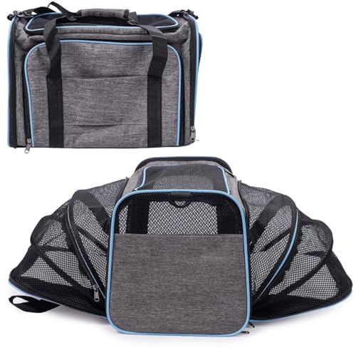 JUMI Transportbox Hund und Katze - Tragetasche Falten Katzen Hunde - Katzen Zubehör - Travel Bag - Transporttasche mit Verstellbarer Riemen - Lüftungsgitter - Grau