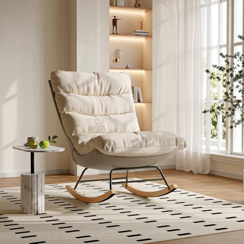 jeerbly Schaukelstuhl Sessel, Lounge Relaxstuhl Stillsessel, Schwingsessel Lesesessel für Wohnzimmer Schlafzimmer, Belastbarkeit bis 110 kg, 83 x 72 x 33 cm