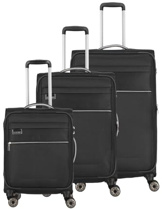 Travelite Kofferset 3 teilig Weichschale 4 Rollen, Größen S-M-L, nachhaltig, MIIGO, Reisegepäck Set aus recyceltem Material, TSA Schloss, Koffer Größen L + M erweiterbar