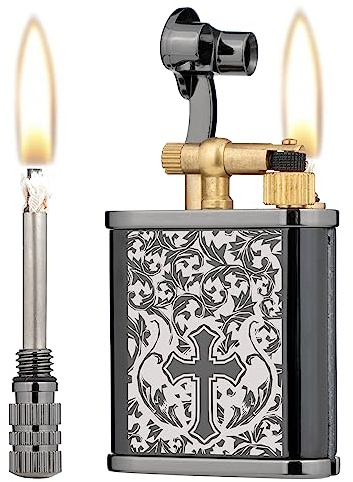 Encendedor permanente de queroseno con brazo de elevación de estilo antiguo 2 en 1 con fósforo permanente (cruz de hielo negro)