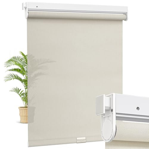 Moonice No Drill Cordless Roller Shades No Tools Light Filtering Roller Windows Blinds Waterproof Fabric Privacy Shades Thermal Insulated Tension Shades for Home Kitchen (Sand,Custom Size)