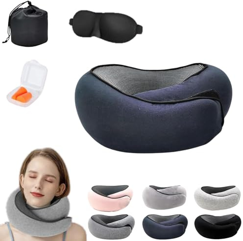 Yigoo Nappy Reisekissen Dreamjoy,Comfy Flugzeug, Reisekissen Flugzeug Nappy Mit Memory Foam für Reisen Mit Auto, Zug Blau A7 | Orthopädisches Nackenhörnchen für Auto & Zug. 360° Kopfstütze, atmungsaktiv & waschbar. Top Reise-Set für Urlaub & Schlafen.