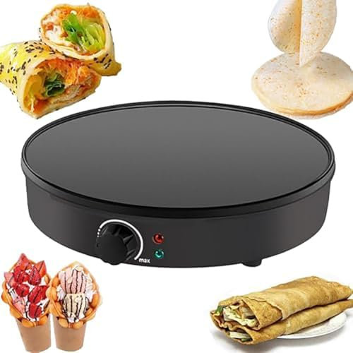 Crepera Eléctrica, Nueva Sartén Eléctrica De 1000 W con Temperatura Ajustable, Placa Eléctrica Antiadherente De 30 Cm Mini para Crepes, Blintz, Chapati, Pizza, Pan, Huevos Fritos, Taco