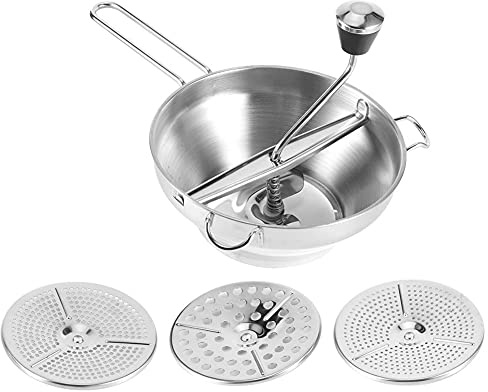 Ergonomic Food Mill Stainless Steel with 3 Grinding Discs, Hand Crank Food Mill Rotary Food Mill Potato Ricer for Tomato Sauce, Applesauce, Puree, Mashed Potatoes, Jams, Baby Food