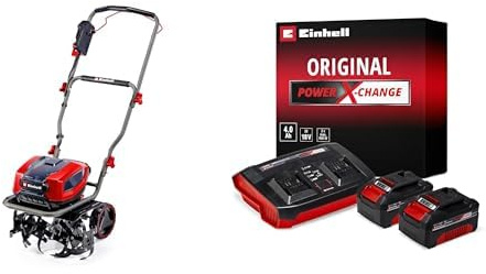Einhell Motoazada con batería GP-CR 36/45 Li E BL-Solo Power X-Change 36 V, sin escobillas, Anchura de Trabajo 45 cm + Einhell Starter Kit 2 x 4 Ah Battery + Twincharger 18 V