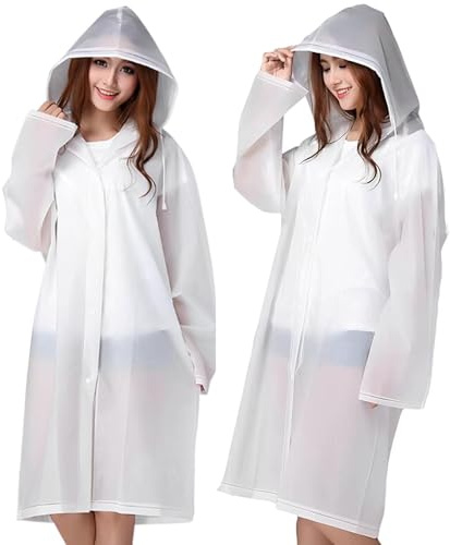 Rixotix Rain Poncho Raincoats for Adults, 2 Pack Reusable Rain Jacket Rainwear with Hoods and Sleeves, Waterproof for Emergency, Outdoors, Camping(COLOR:transparent)