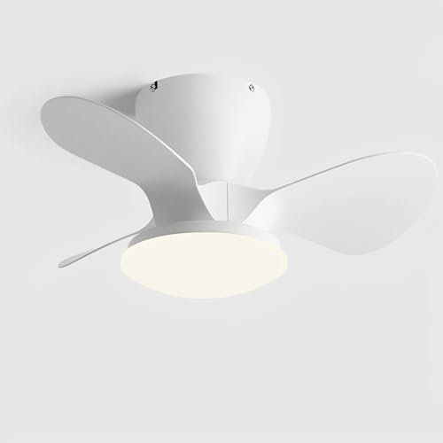 Ventilador de Techo con luz, silencioso, pequeño, con Control Remoto e Interruptor de Pared, 24 Pulgadas, Luces LED de 24 W para Dormitorio, Sala de Estar, balcón, salón, Interior,