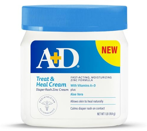 A+D Treat + Heal Zinc Oxide Diaper Rash Cream 16 oz Jar - Soothes & Treats Diaper Rash - Zinc Oxide 10% Dimethicone 1% - Easy Spreading Cream for Baby - Fast Acting