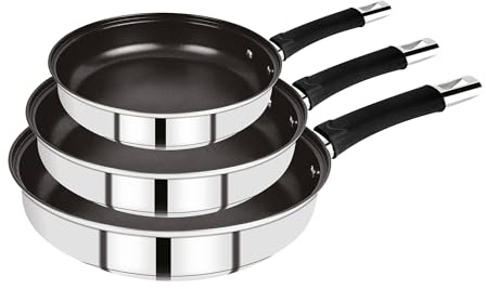 Juego de 3 Sartenes Ø18Ø20Ø24cm en acero inoxidable y mangos de silicona Begner