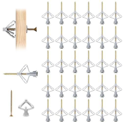 50pcs Plasterboard Wall Plugs and Screws Set, Plasterboard Fixings, Anti-Rotation Hollow Wall Anchors, Expansion Tube Drywall Cavity Wall Fixings for Shelves, Curtain Rails, Brackets, and Home DIY