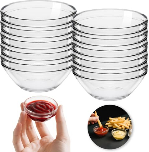 Ferenando 10 Pièces Petit Bol en Verre Ø 6cm 45ml pour Sauces, Mini Bols en Verre Ronde, Transparent Condiment Pots, Petits de Service pour Chutneys, Ingrédients De Cuisine, Confiture, Epices