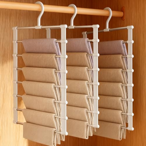 3 Pezzi 6 in 1 Grucce Pantaloni Salvaspazio, Porta Pantaloni per Armadio per Organizzare Armadi in Acciaio Inox, Appendini Portatili Multifunzionali Adatto per Donne e Uomini, Jeans, Sciarpe, Gonne