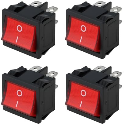 VGOL 4 Stück Wippschalter EIN AUS IO 22x19mm 250VAC 10A 4-polig Beleuchtet Rot