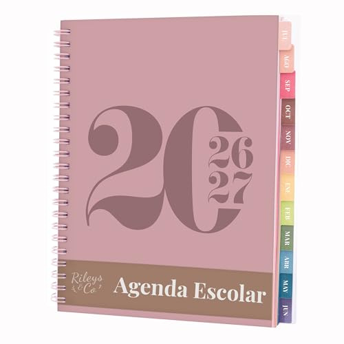 Rileys 2026-2027 Agenda Académica Tipográfica (Rosa, Español)