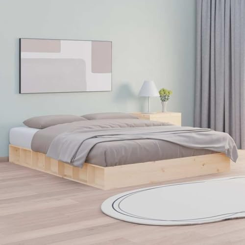 GeenYuu Massivholzbett 150x200 cm aus Kiefernholz, Robustes Bettgestell mit Sperrholzlatten, platzsparendes Design für Schlafzimmer, stabiles Holzbett für erholsamen Schlaf