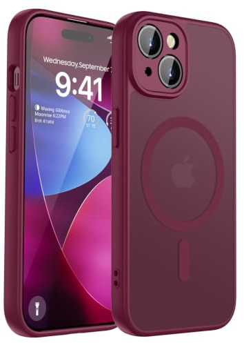 KPPIT für iPhone 15 Hülle, Kompatibel mit MagSafe, Pflaumenfarbe | Eingebauter Magnetring, Vollständiger Kameraschutz, Militärschutz Stoßfest Kratzfest Haltbarkeit, Durchscheinend Rückseite