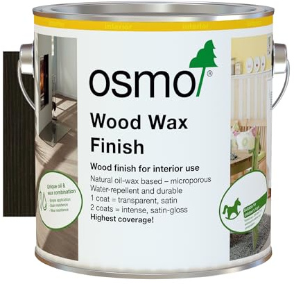 Osmo Wood Wax Finish 3161, Ebony Satin Finish, 2.5L - Durable Furniture Wax for Wooden Furniture, Water-Resistant Floor Wax, Wood Treatments - Ideal for Oak, Pine & More