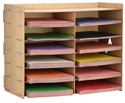 AdirOffice Holz-Papier-Organizer – Konstruktionspapier-Aufbewahrung – vertikaler Aktenordner – ein stilvoller Look für Zuhause, Büro, Klassenzimmer und mehr – Holzmaserung (12 Fächer)