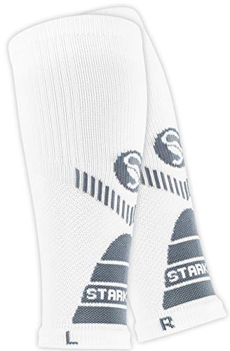 STARK SOUL 2 Paar Waden Kompressionsstrümpfe ohne Fuss für Damen und Herren, Sport Wadenstulpen, Wadenbandage, Beinlinge, Weiss, Gr. S