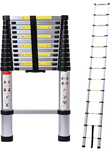 5M Alu Teleskopleiter, Ausziehbare Leiter, Klappleiter Stehleiter Rutschfester, Ausziehleiter Mehrzweckleiter, Haushaltsleiter 150 kg Belastbarkeit Mit EN131 Zertifiziert