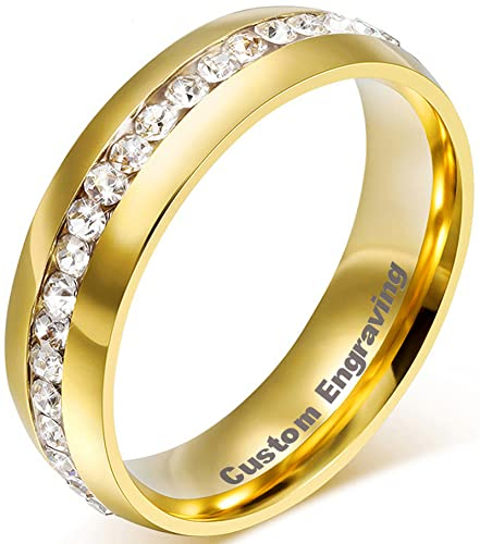 AMDXD Schmuck Goldringe, 18K Vergoldet Gold Herren Damen Ringe Zirkonia Pave Elegante Polished Hochzeit Ehering Für Valentinstag Größe 67 (21.3) - Gravuriert