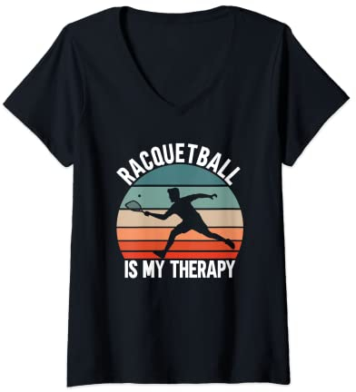 Damen Racquetball Is My Therapy Squash T-Shirt mit V-Ausschnitt