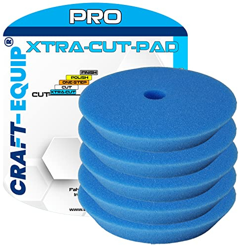 5er Sparpack Craft-Equip PRO Polierschwamm Polierpad mit Klettverschluss Made IN EU (5er Sparpack 80mm DA Polierschwamm Xtra-Cut BLAU)
