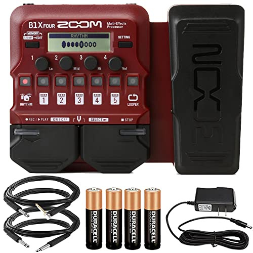 Zoom B1X Four Bass Multi-Effects Processor Pedal with cables and power supply Accessory Kit