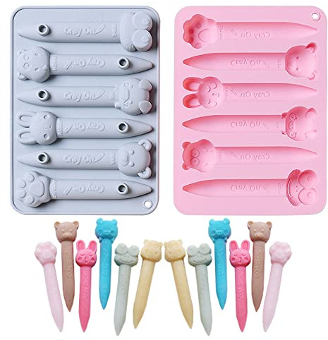 CANDeal Lot De 2 Moules De Recyclage De Crayons, Moules en Silicone pour Crayons 3D Animaux, Allant Au Four, Moule à Glace Lapin Ours Grenouille, Moules à Collation