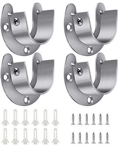 4 Packungen Edelstahl-Schrankhalterungen, U-förmiger Stangenflansch, 3,8 cm Durchmesser, robuste Schrankstangenhalterungen, Endstützen für Schrankstange mit Schrauben (Silber)
