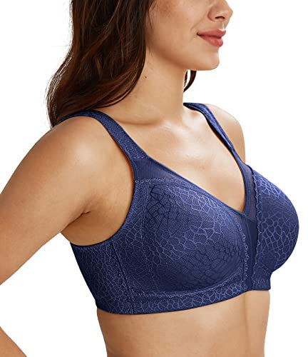 Lemorosy Full Coverage Non Padded Wireless Minimizer Bra Women's Plus Size Underwear Comfort and Double Support for Large Bust(Blue,42F)
