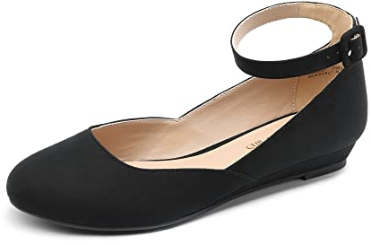 DREAM PAIRS Ballerinas Damen Schuhe Damen Elegant Flache Schuhe für Damen mit Verstellbarem Knöchelriemen Riemchenballerina,Size 39,Schwarz-Wildleder,REVONA-E