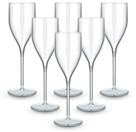 BRYNA - Set de 6 Pièces Verres Flute de 18 Cl en Polycarbonate (Plastique Rigide), 100% Design Italien, Verres Incassables, Verres à Vin Réutilisables et Lavables au Lave-Vaisselle, Transparent